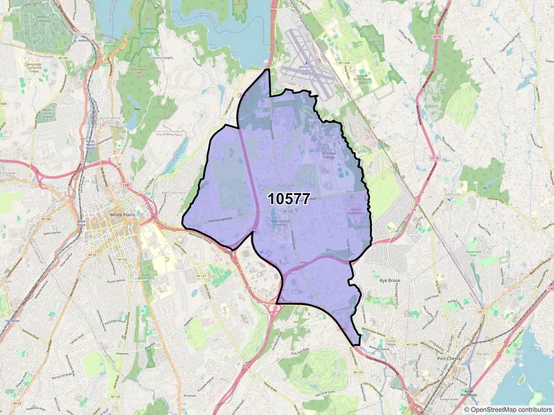 Map of Purchase, New York and ZIP codes
