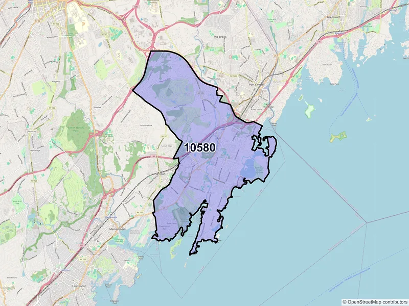 Map of Rye, New York and ZIP codes