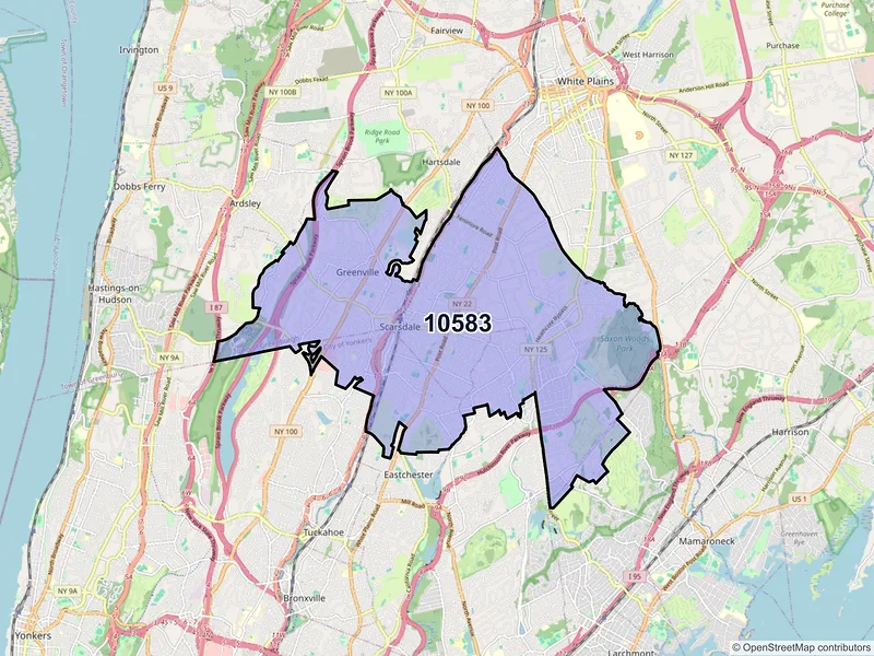 Map of Scarsdale, New York and ZIP codes