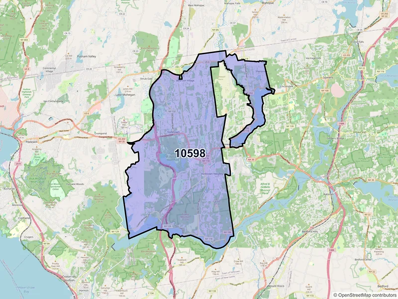 Map of Yorktown Heights, New York and ZIP codes