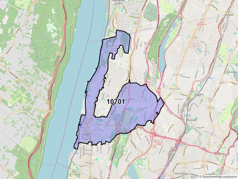 Map of ZIP Code 10701 — Yonkers, NY