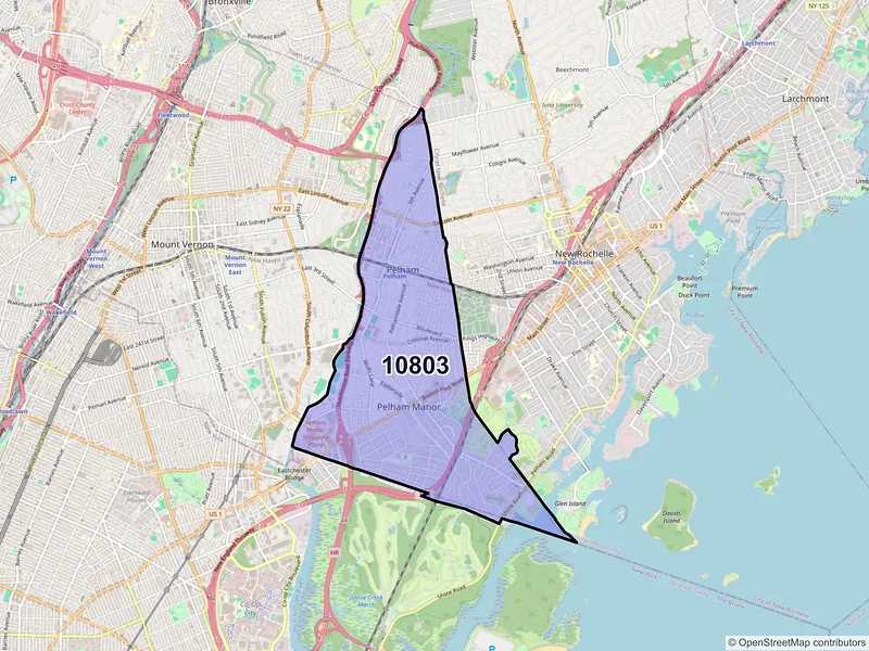Map of ZIP Code 10803 — Pelham, NY