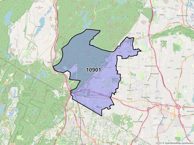 Map of Suffern, New York and ZIP codes