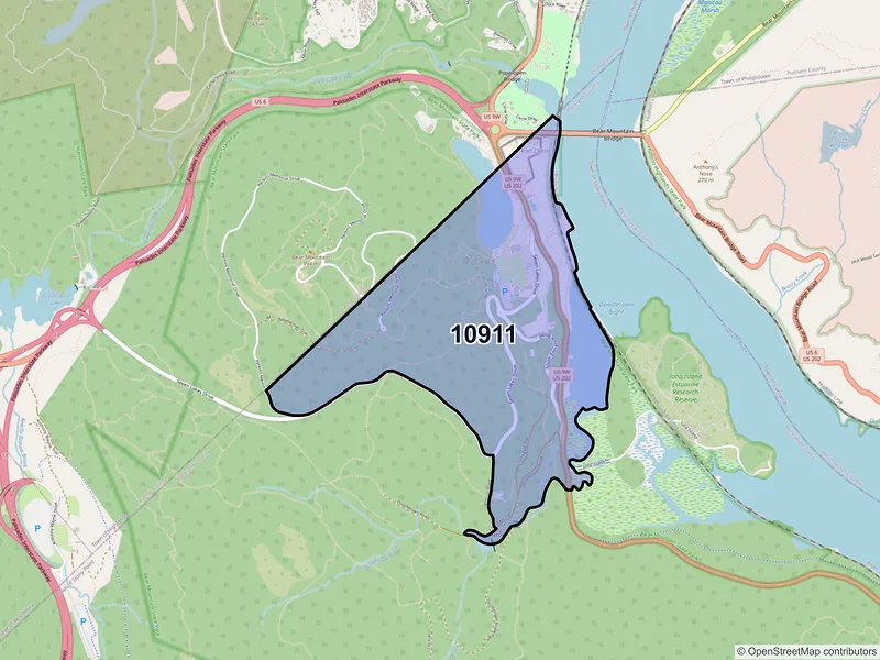 Map of Bear Mountain, New York and ZIP codes