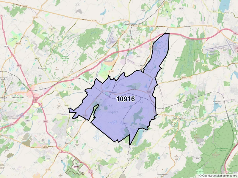 Map of Campbell Hall, New York and ZIP codes
