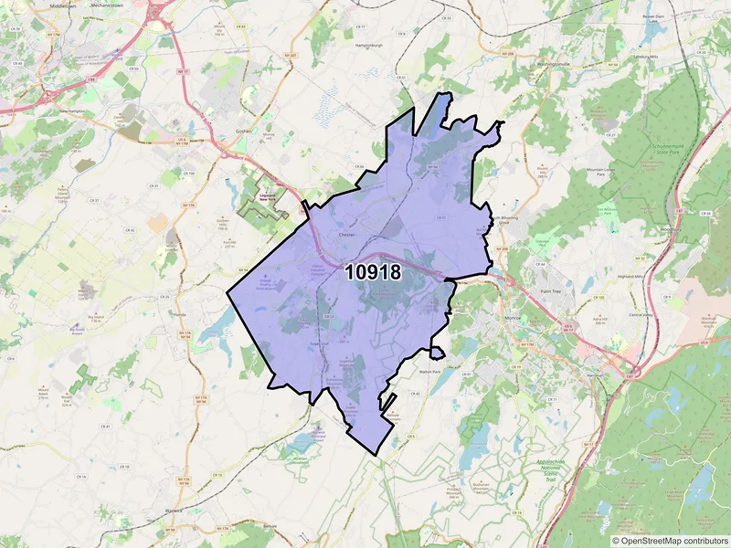 Map of ZIP Code 10918 — Chester, NY