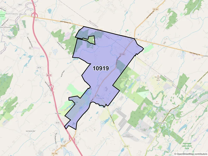 Map of ZIP Code 10919 — Circleville, NY