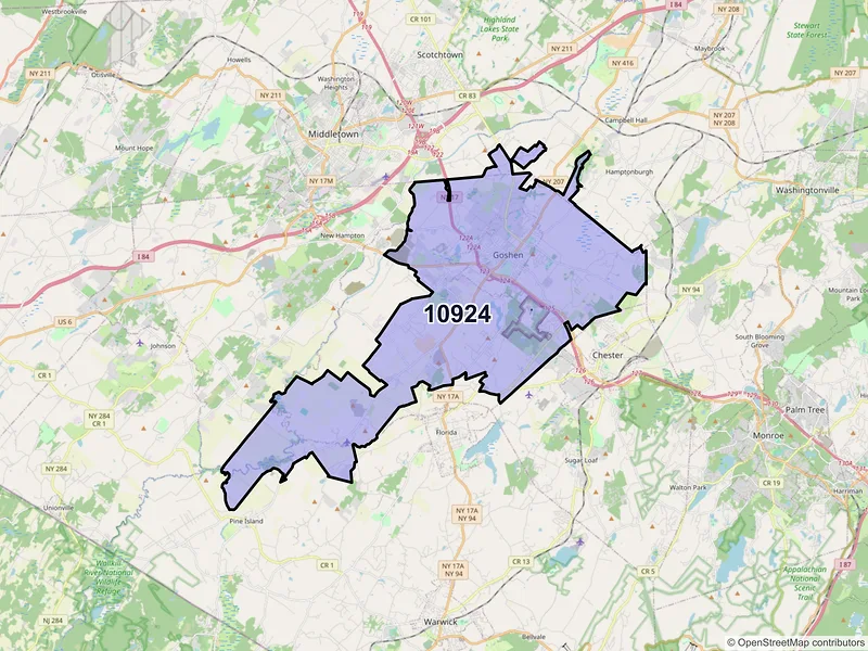 Map of ZIP Code 10924 — Goshen, NY