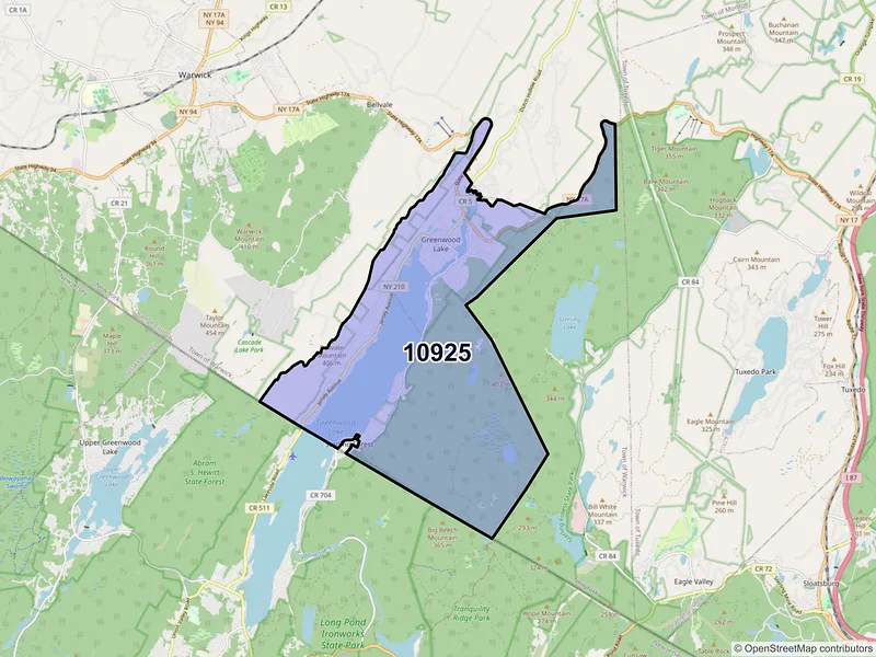 Map of ZIP Code 10925 — Greenwood Lake, NY
