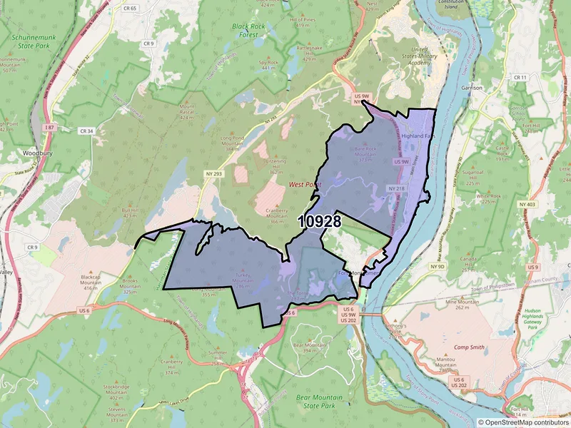 Map of ZIP Code 10928 — Highland Falls, NY