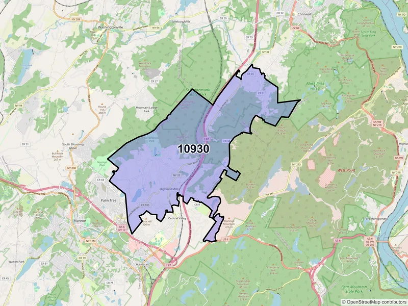 Map of ZIP Code 10930 — Highland Mills, NY