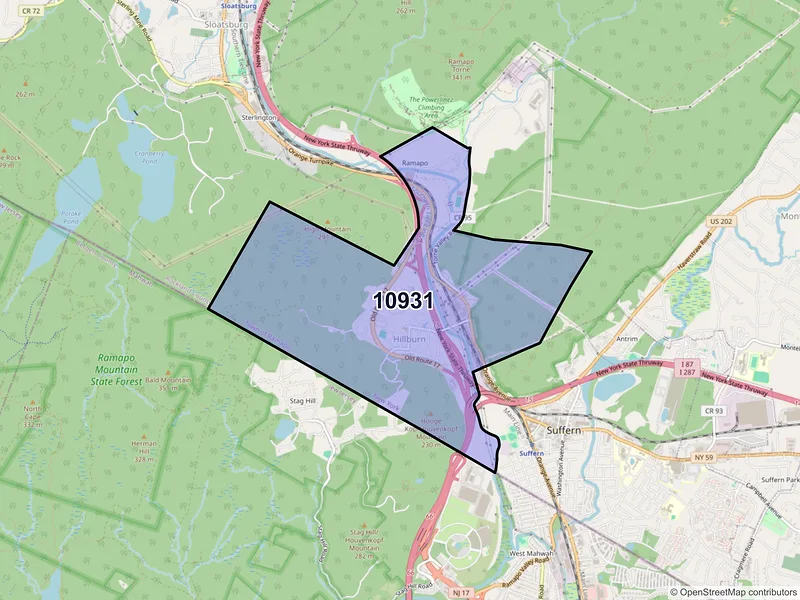 Map of Hillburn, New York and ZIP codes
