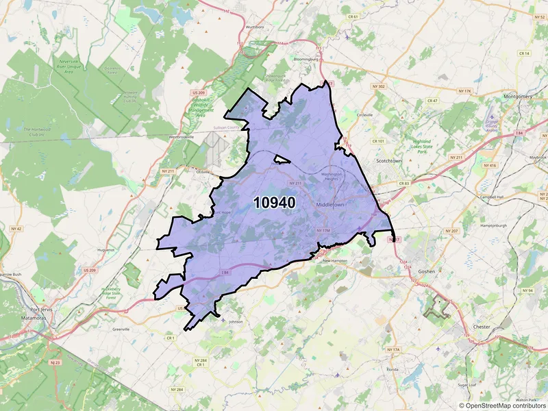 Map of ZIP Code 10940 — Middletown, NY