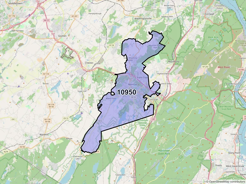 Map of ZIP Code 10950 — Monroe, NY
