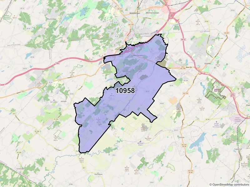 Map of ZIP Code 10958 — New Hampton, NY