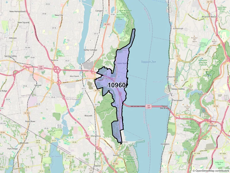 Map of ZIP Code 10960 — Nyack, NY