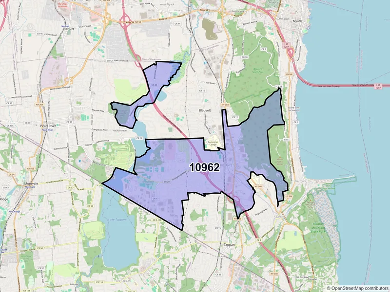 Map of Orangeburg, New York and ZIP codes