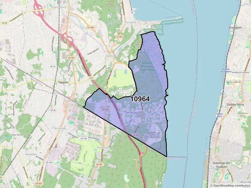 Map of Palisades, New York and ZIP codes