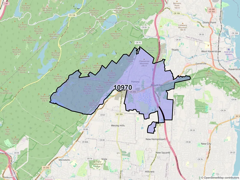 Map of Pomona, New York and ZIP codes
