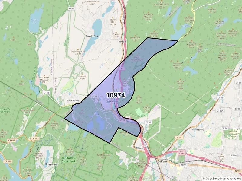 Map of ZIP Code 10974 — Sloatsburg, NY