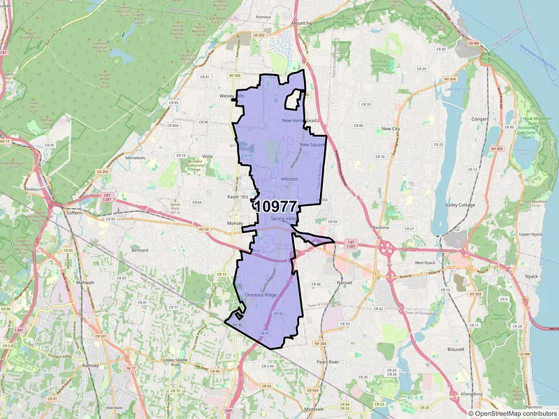 Map of Spring Valley, New York and ZIP codes