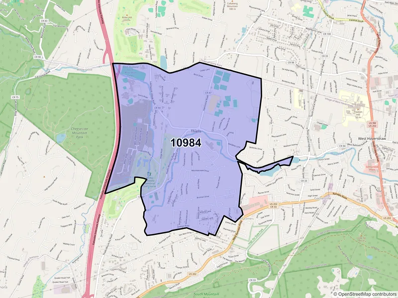 Map of Thiells, New York and ZIP codes