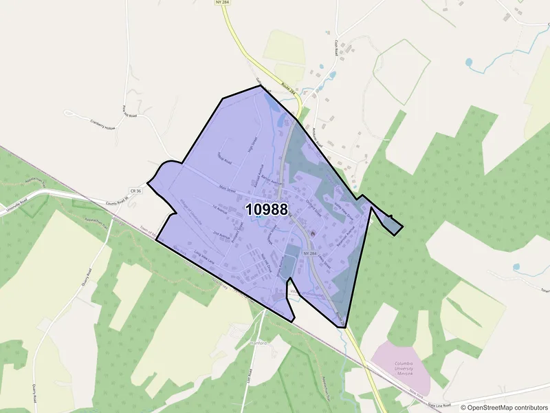 Map of Unionville, New York and ZIP codes