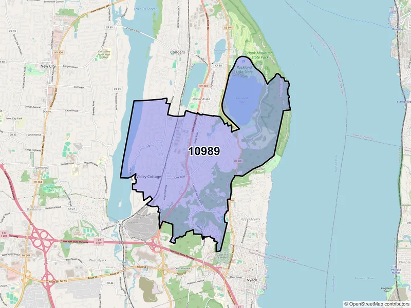Map of Valley Cottage, New York and ZIP codes