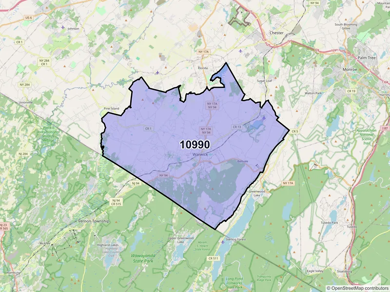 Map of ZIP Code 10990 — Warwick, NY