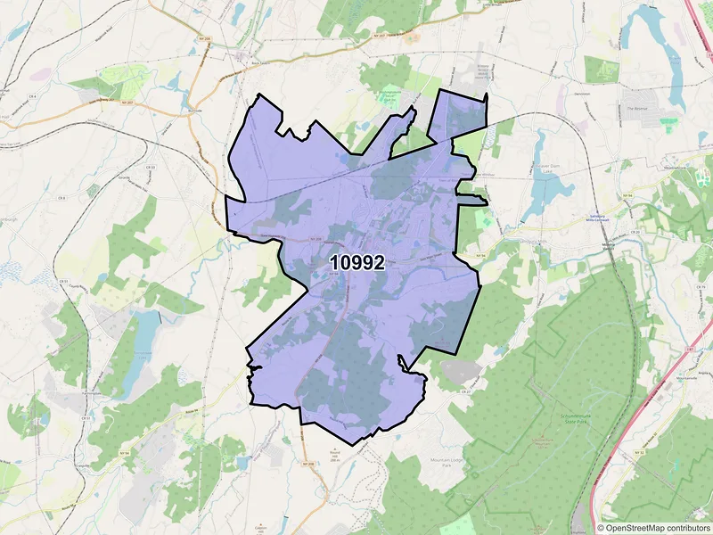Map of Washingtonville, New York and ZIP codes