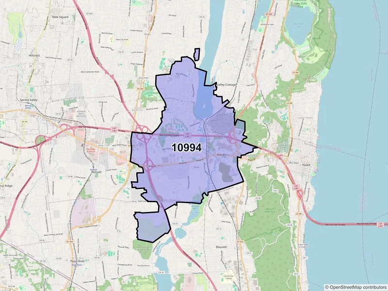 Map of West Nyack, New York and ZIP codes