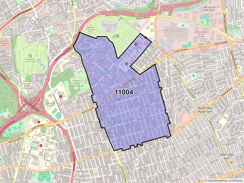 Map of ZIP Code 11004 — Glen Oaks, NY