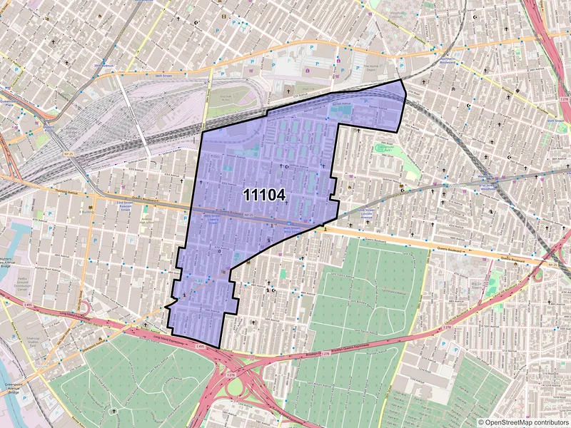 Map of ZIP Code 11104 — Sunnyside, NY