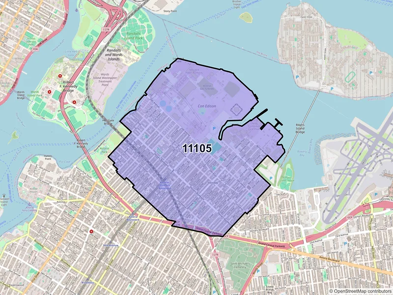 Map of ZIP Code 11105 — Astoria, NY