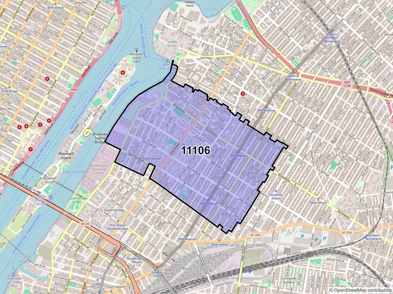 Map of ZIP Code 11106 — Astoria, NY