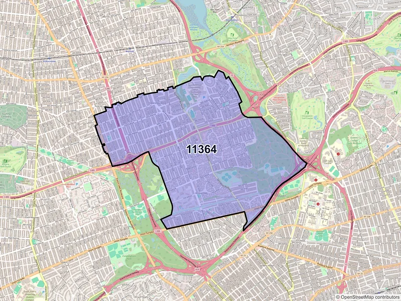 Map of ZIP Code 11364 — Oakland Gardens, NY