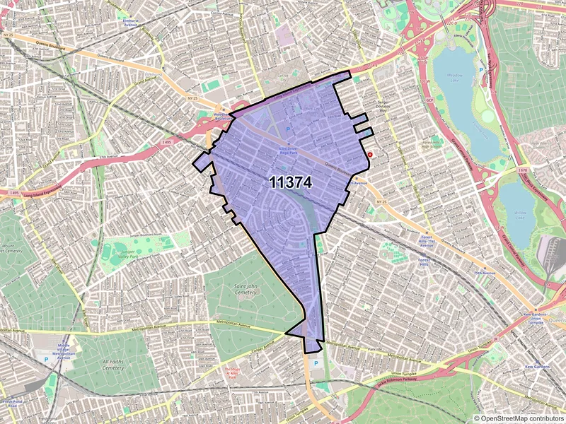 Map of Rego Park, New York and ZIP codes