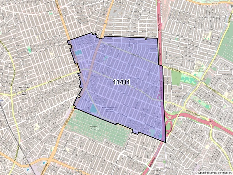 Map of ZIP Code 11411 — Cambria Heights, NY