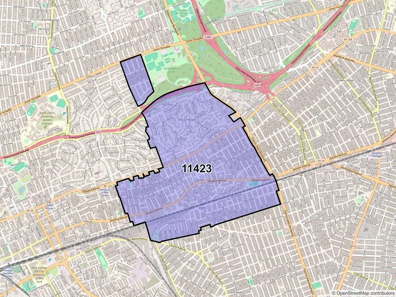 Map of Hollis, New York and ZIP codes