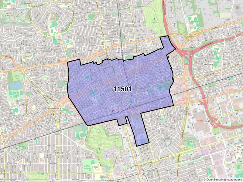 Map of Mineola, New York and ZIP codes