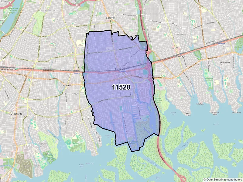 Map of Freeport, New York and ZIP codes