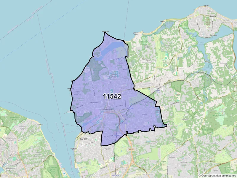 Map of Glen Cove, New York and ZIP codes