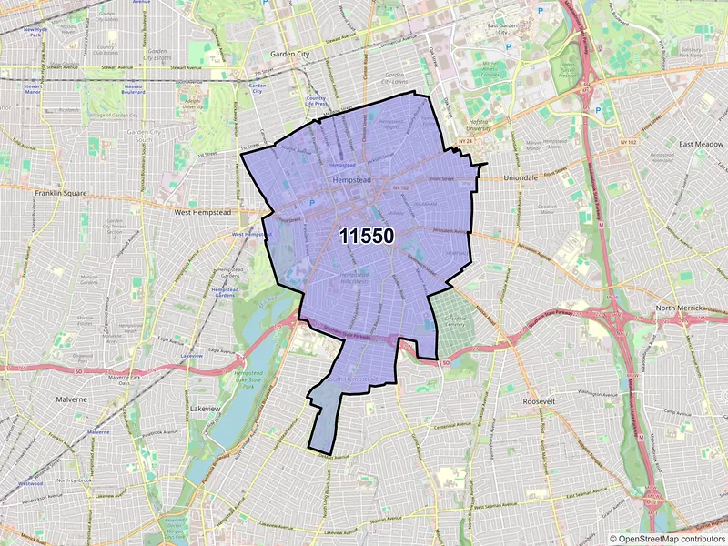 Map of ZIP Code 11550 — Hempstead, NY