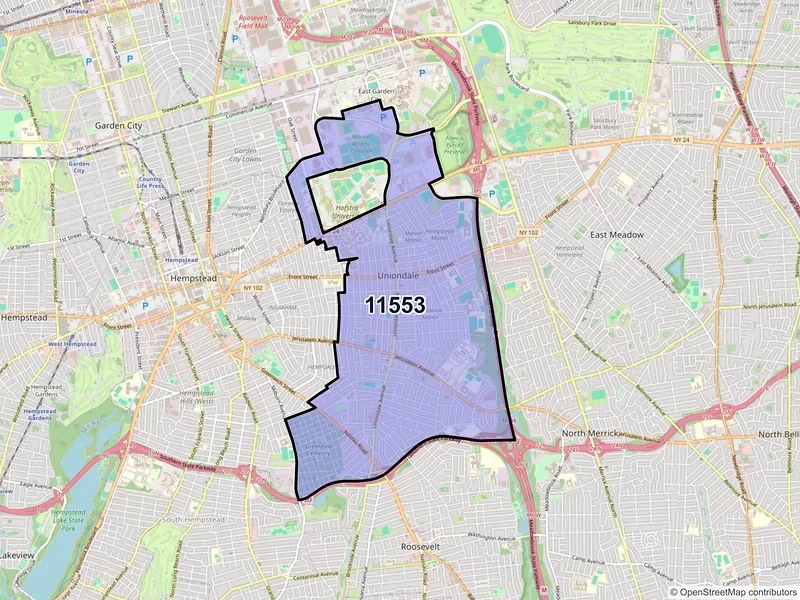 Map of ZIP Code 11553 — Uniondale, NY