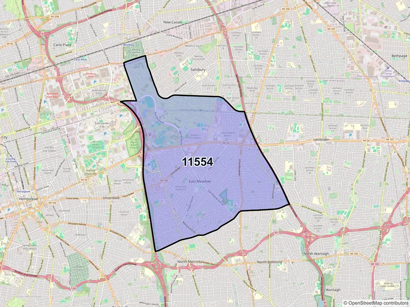 Map of ZIP Code 11554 — East Meadow, NY