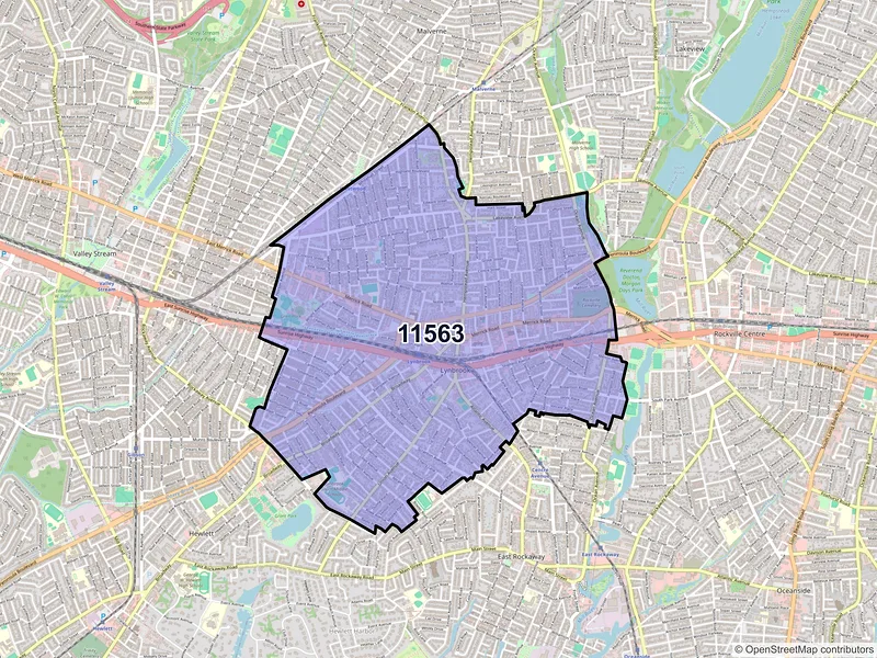 Map of Lynbrook, New York and ZIP codes