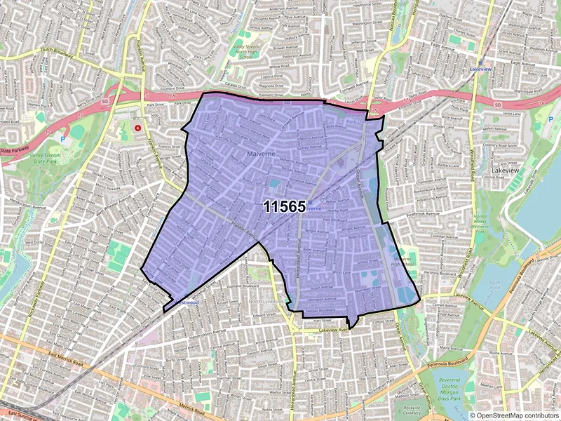 Map of ZIP Code 11565 — Malverne, NY