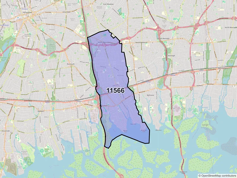 Map of Merrick, New York and ZIP codes