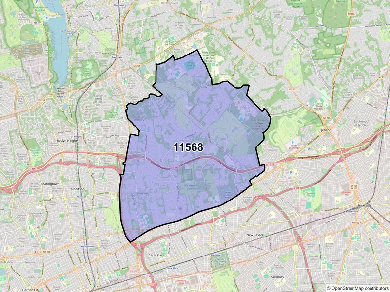 Map of ZIP Code 11568 — Old Westbury, NY