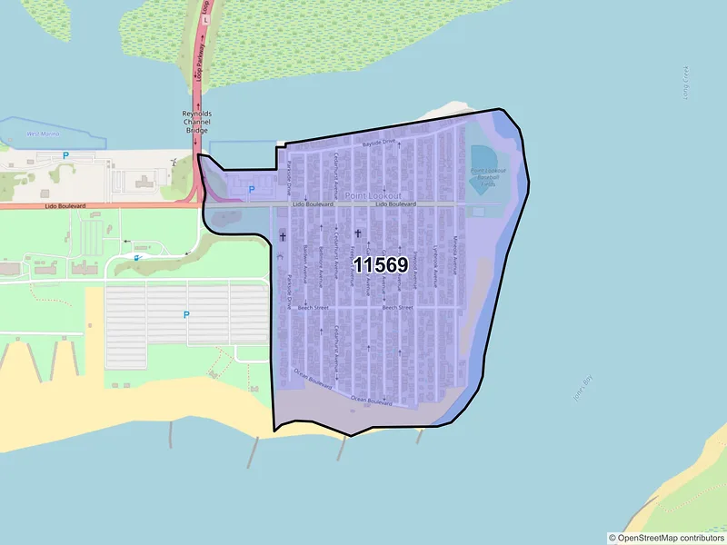Map of Point Lookout, New York and ZIP codes